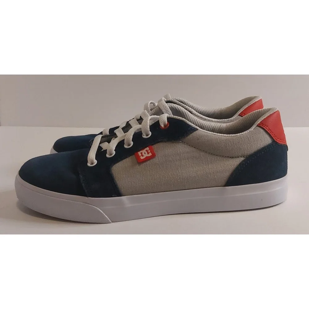 DC Shoes Mens Skate Sneakers Navy Grey Red Suede Canvas Low Top Low-Top